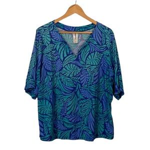Swimsuits For All Womans 18/20 Blue Tropical Print Swim Shirt